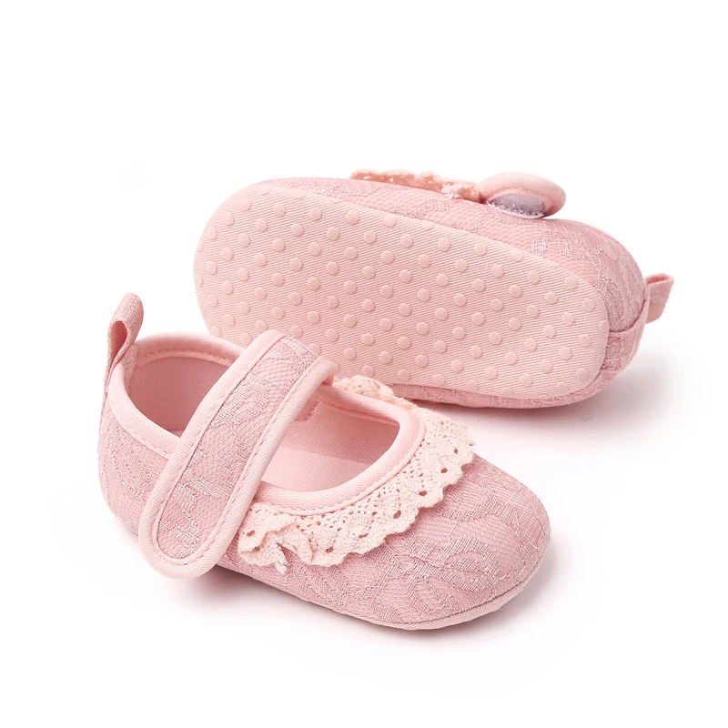 Baby Girls Solid Color Embroidered Lace Edge Soft Soled Comfortable Infants Princess Step Shoes details