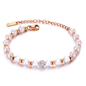 Fashion Rose Gold Jewelry Adjustable Chains Faux Beaded Pearl Bracelet For Women