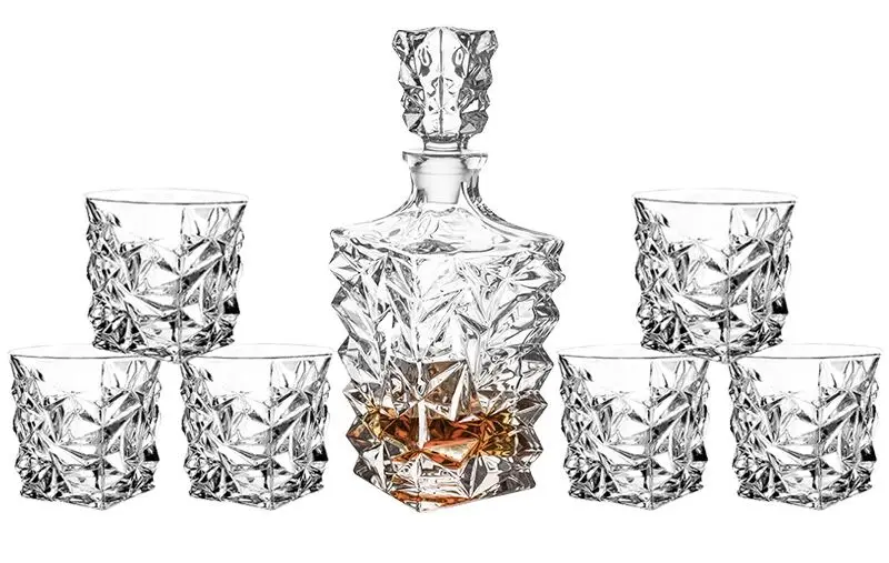 Hot Selling High Clear Good Quality Whiskey Decanter Set Whiskey Bottle and Drinking Cups