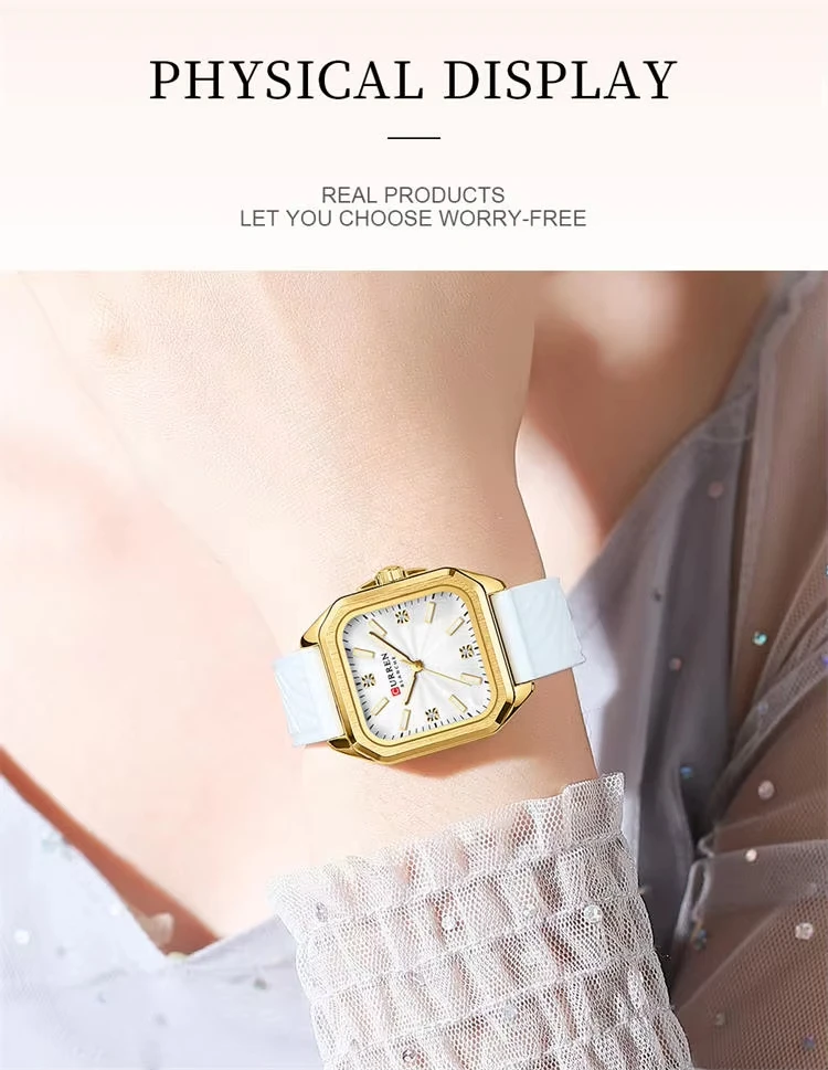CURREN 9113 New Fashionable Classic Women's Quartz Watch Night Light Waterproof Square Calendar Business Quartz Women Watch