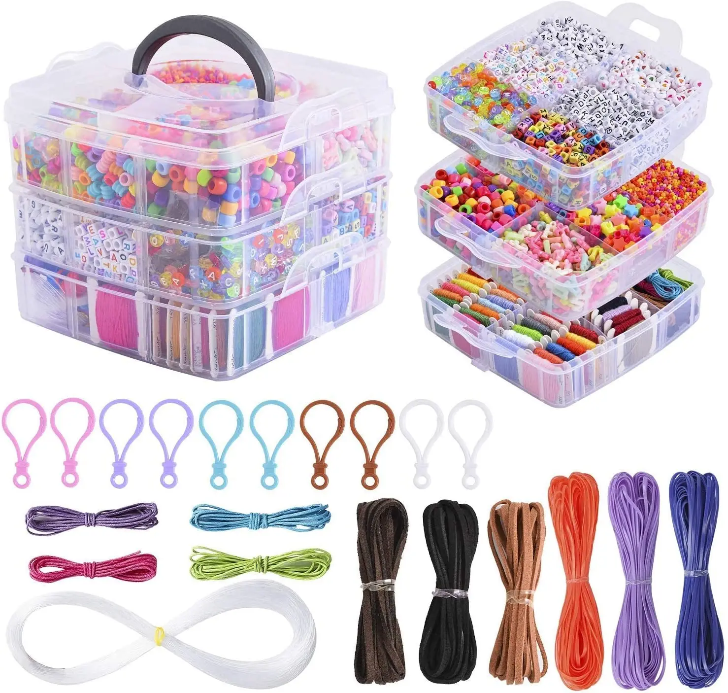 3 layer container box packing for luxury plastic pony beads set with embroidery thread for kids jewelry making supply kit