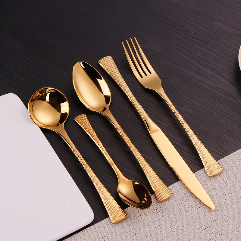 Luxury Metal Mirror Polish Gold Plated Cutlery Set Kitchen Fork Knife Spoon Flatware Kit Stainless Steel Tableware Set