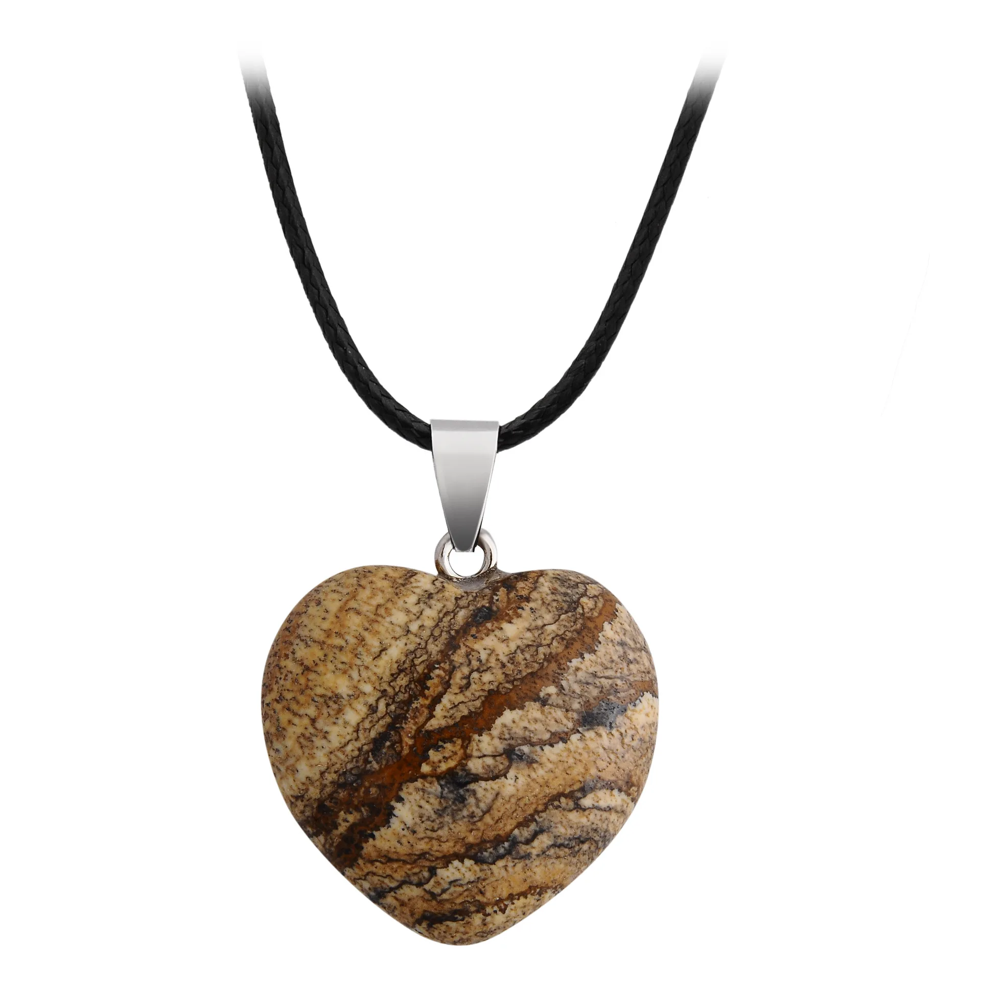 100% Natural Crystal Stone Heart Stainless Steel Pendant For Women DIY Gemstone Agate Pendant Necklace Jewelry