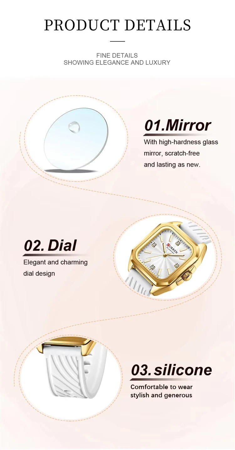 CURREN 9113 New Fashionable Classic Women's Quartz Watch Night Light Waterproof Square Calendar Business Quartz Women Watch