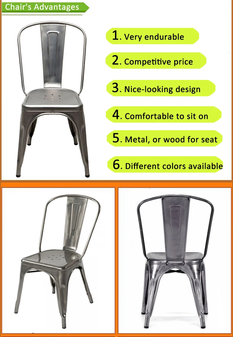 colorful wood seat restaurant dining room antique metal industrial galvanized dinning vintage metal chair