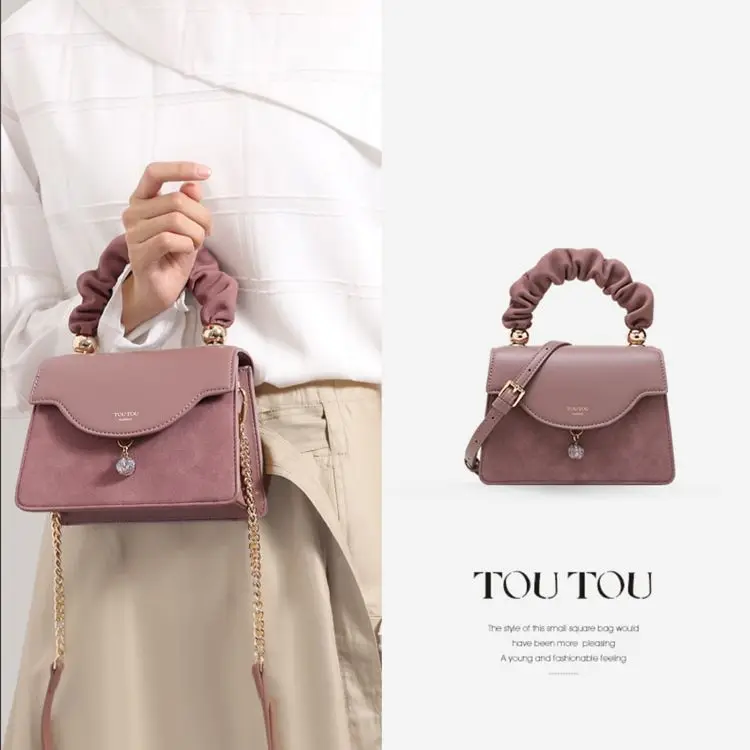 Toutou Fall New Bag Female Niche Design Colorful Glaze Transit Beads Pleated Handbag Small