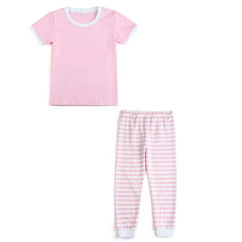 Boutique baby girls pajamas short sleeve pink top and stripe pant cotton sleep set toddle girl sleepwear