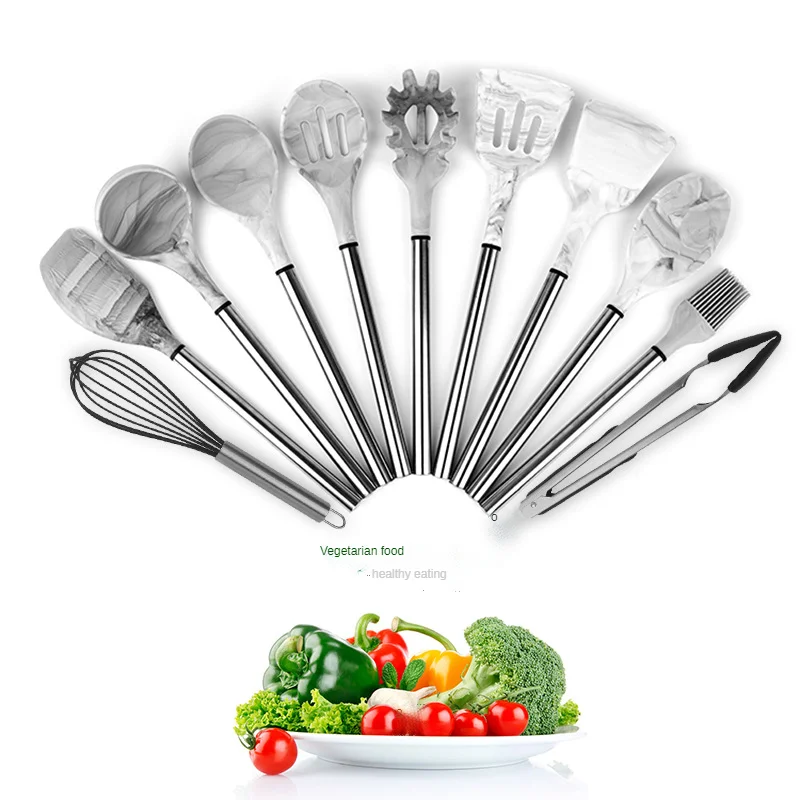 Most Popular Nonstick Heat Resistant Marble 11 Pcs Kitchen Tools Silicone Cooking Shovel Utensil Set