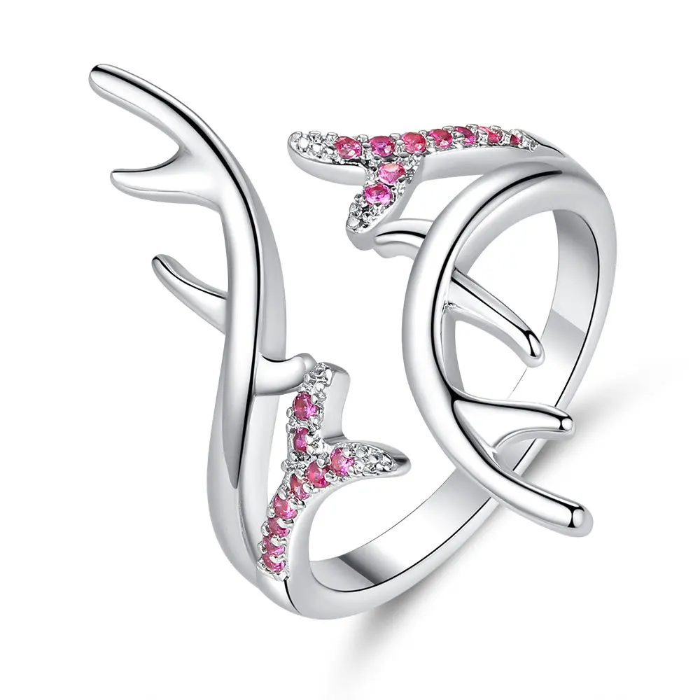 Hot selling minimalist jewelry antlers opening ring claw setting zircon couple ring can be adjusted