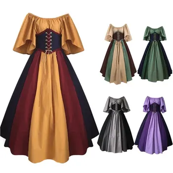 Medieval Costume Women Christmas Dress Vintage Victoria Lace Up Vintage Carnival Party Long Robe Cosplay Fancy Clothing