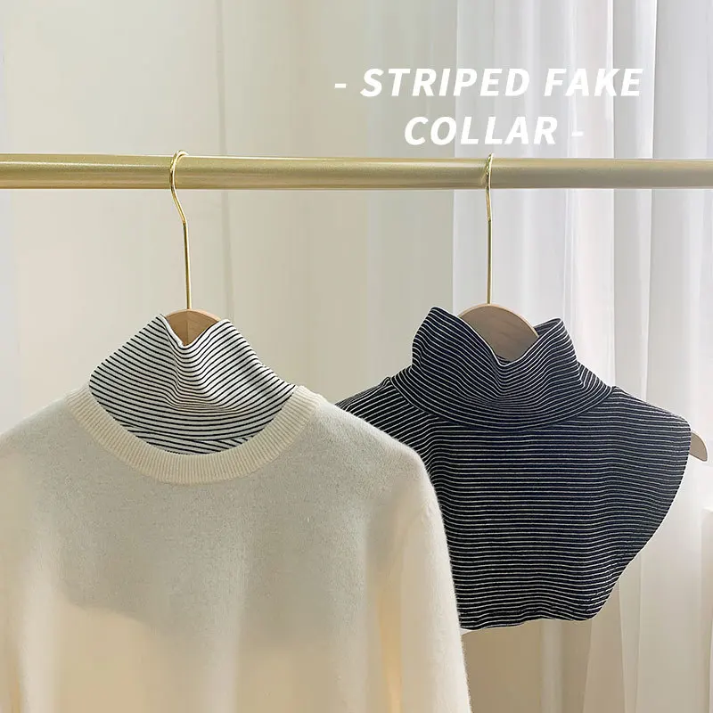 Womens Fake Collar Stripe Turtleneck 