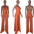 1 Piece Summer New Jumpsuits Elegant Women 1 Piece Bodysuits Wide Leg Halter Long Pants Ribbed Rompers