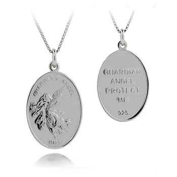 Guardian Angel Protect Me 925 Silver Oval Shape Charm Pendant for Necklace Men Women