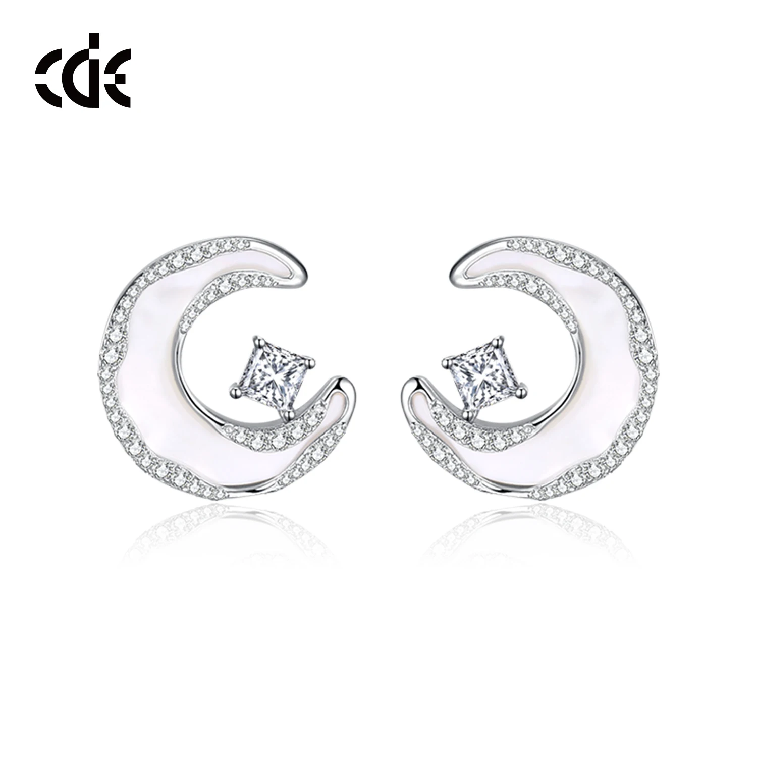 CDE YE1784 Fashion Jewelry 925 Sterling Silver Stud Earrings With Sea Shell DIY New Arrival Rhodium Plated Moon Earrings