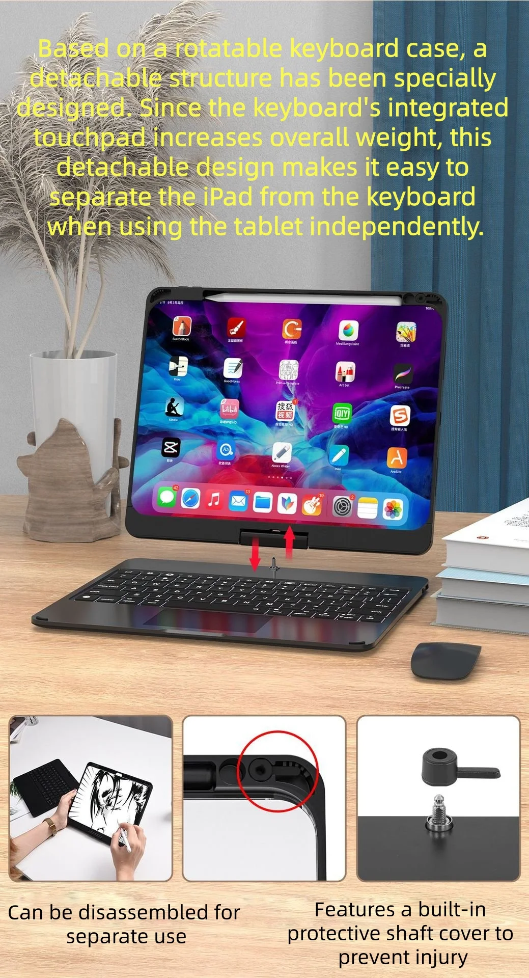 product magic keyboard case transparent rotating backlit detachable hidden pen slot bluetooth connectivity type c charging 11 laudtec-9