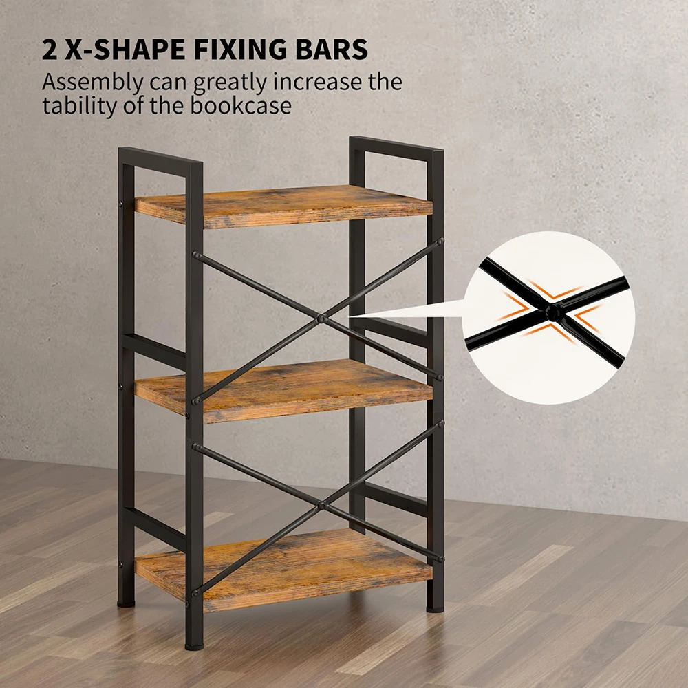 product 3 tier wooden industrial bookcase rustic etagere book shelf storage organizer living room bedroom home office hotel rustic-2