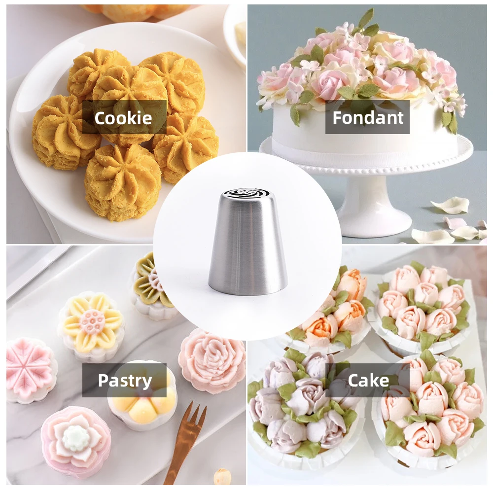 1 Pcs stainless steel flower shape cupcake cookie biscuit cream pastry cake decorating baking russian icing nozzles