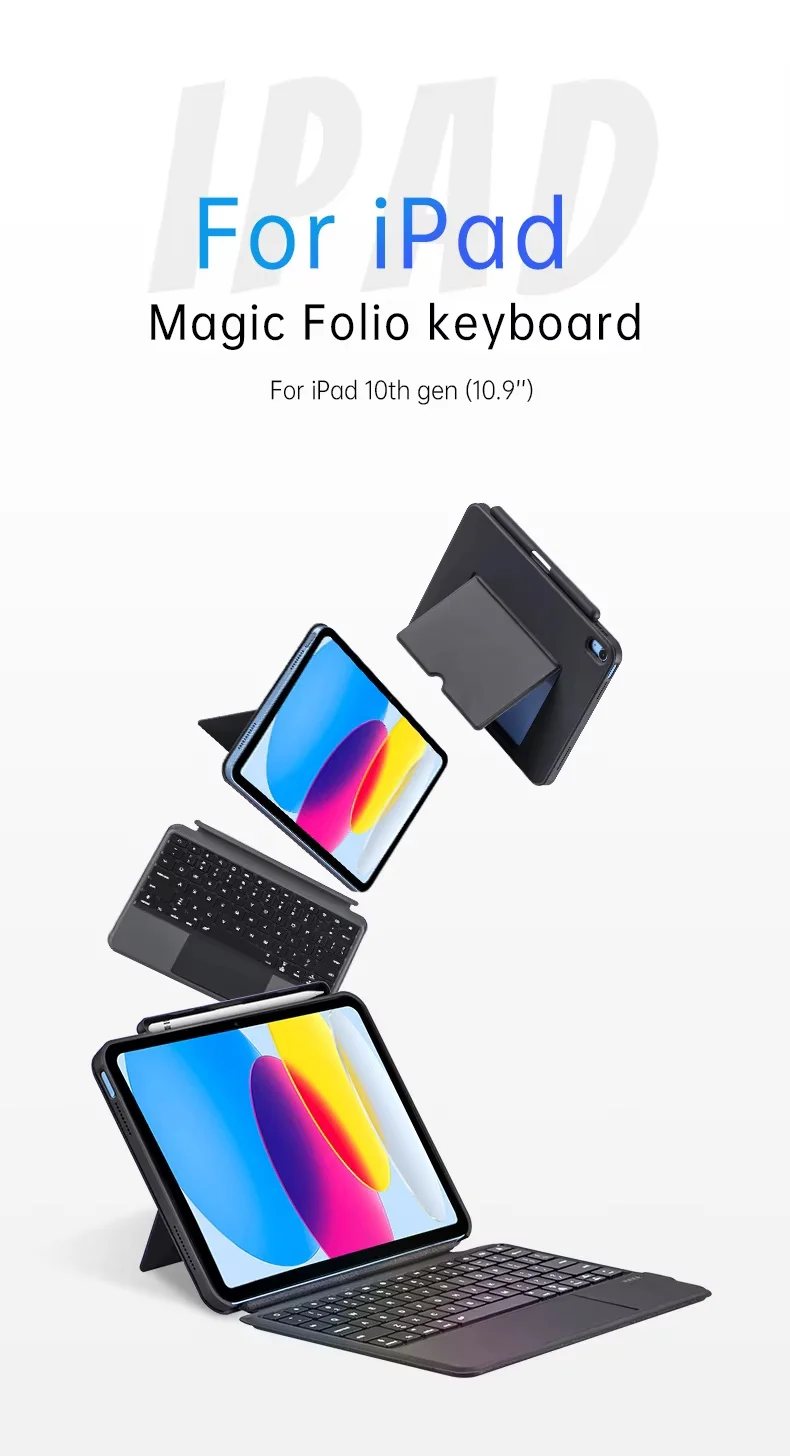product customizable magic detachable waterproof shockproof for ipad 10 keyboard case with pencil holder touchpad backlight new product-7