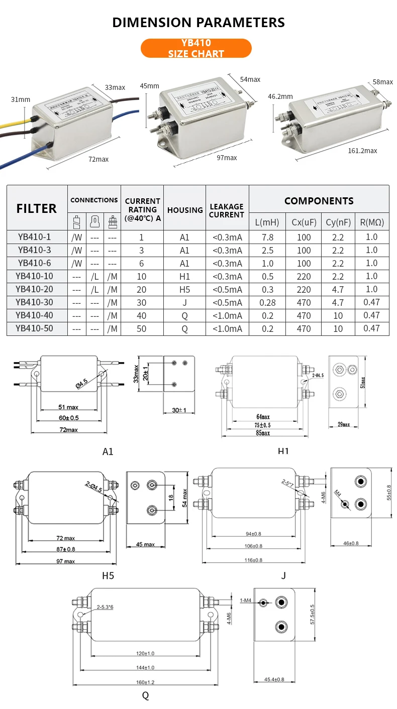 Factory Direct 250V Single-Phase Two-Section Power Line Filter LV Products Effective EMI EMC Noise Filter factory