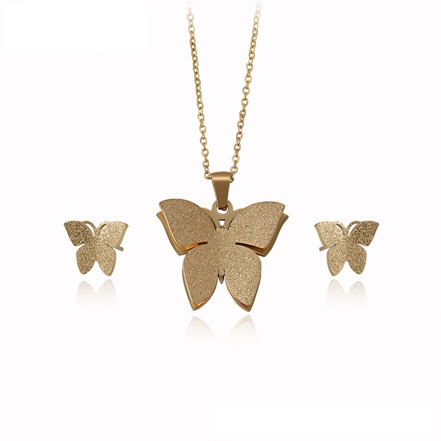 65582 xuping elegant set butterfly gold plated necklace and stud earring jewelry sets