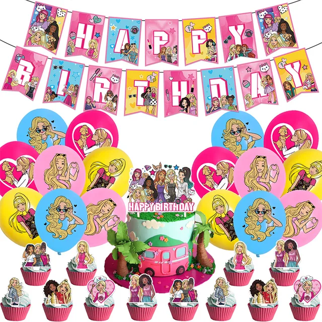 Cartoon cake toppers Pink children's balloons party decorations cakes decoration accessories pink girl cake topper paper