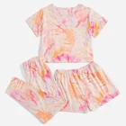 Children's Pajamas Girls 3pcs Tie Dye Cotton Shorts And T Shirt Lounge PJ Set