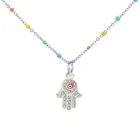 Gold Turkish Charm CZ Micro Pave Gold And Silver Plated Copper Turkish Eye Palm Charm Necklace