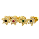 Earring 24K Real Gold Plated Brass Stud Earring Flower Shape Inlaid Shiny Zircon Islamic Jewelry