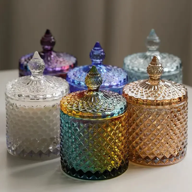 Electroplated luxury candle jar with lid accept customized glass candle holder