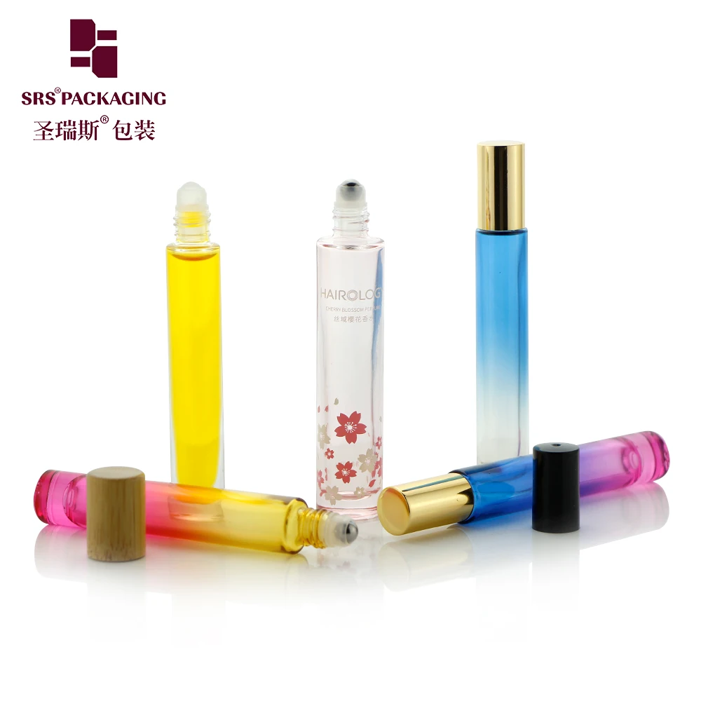 10ml Thick Wall Glass Roller Bottle with Shiny Metal Cap and Frost Surface for Custom Color Essential Oils
