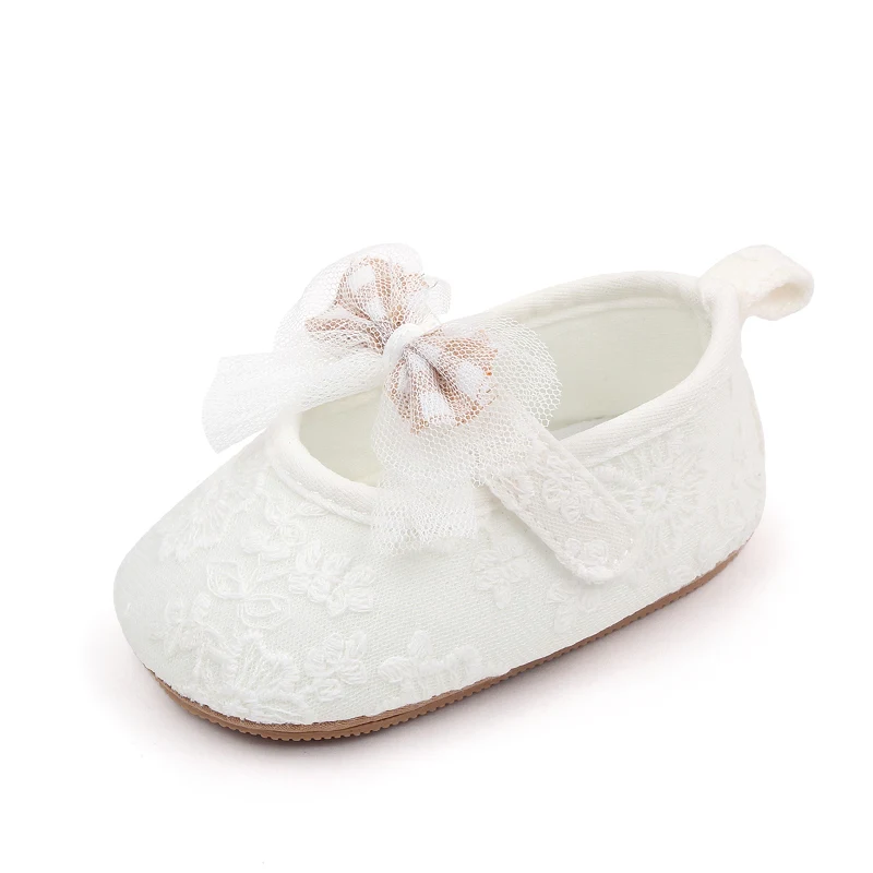 New Embroidered Mesh Bow Soft Soled Non-slip Baby Toddler Shoes for Girls manufacture