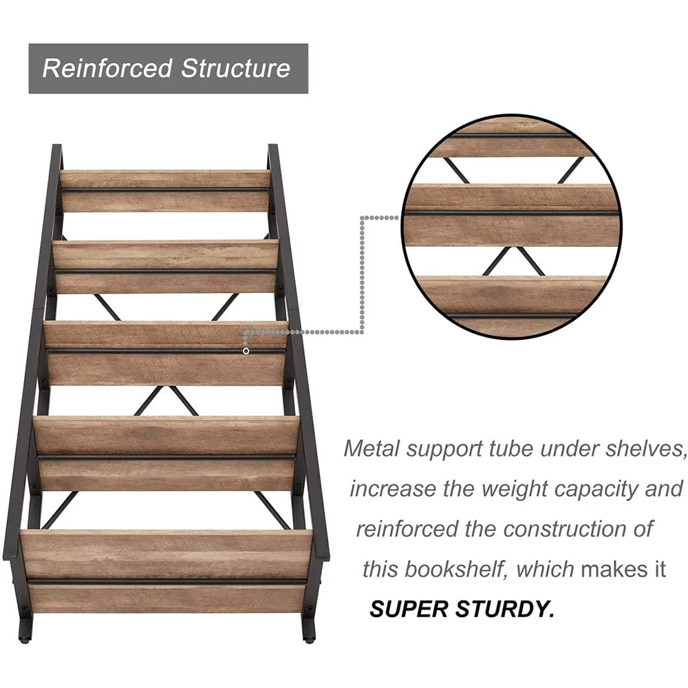 Modern 5-Tier Wooden and Metal Ladder Bookshelf Living Room & Home Office Storage Furniture factory