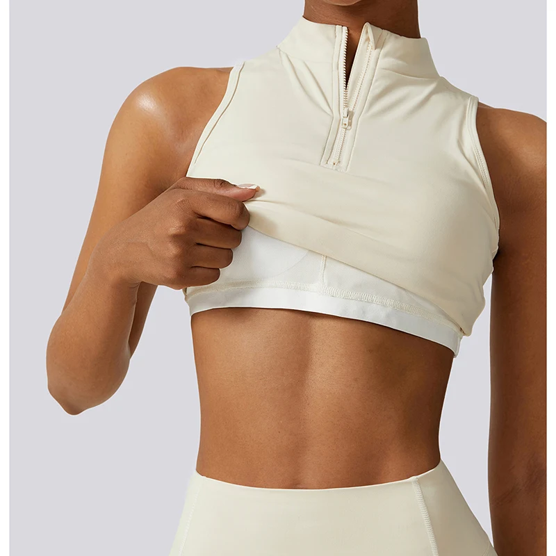 YIYI Casual Quick Dry Half zipper Bra Double Pockets Legging Yoga Suit Women Sustainable Activewear Running Tank Top Vest Sets