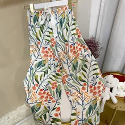 New design casual women autumn flower print pants drawstring square long wide leg pants women plus size