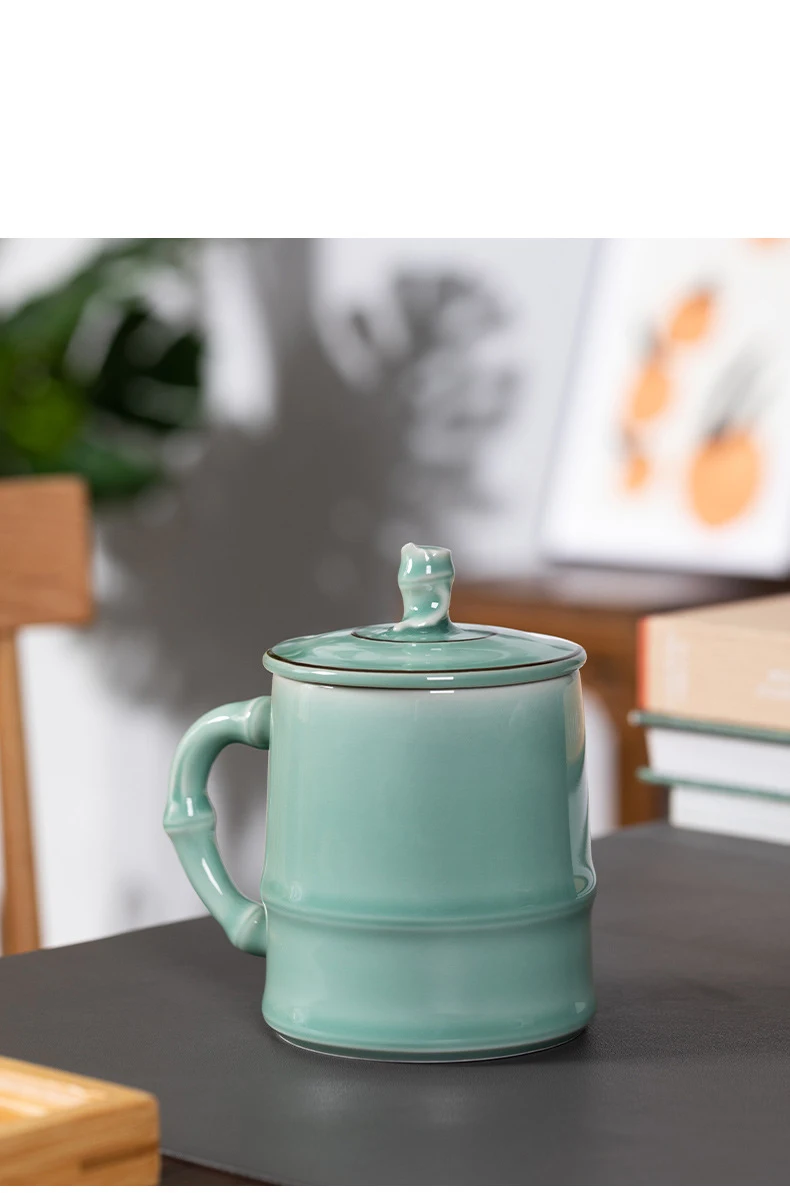 product 2025 factory wholesale longquan celadon traditional bamboo cups saucers coffee customized water drinking ceramic tea cups452-13