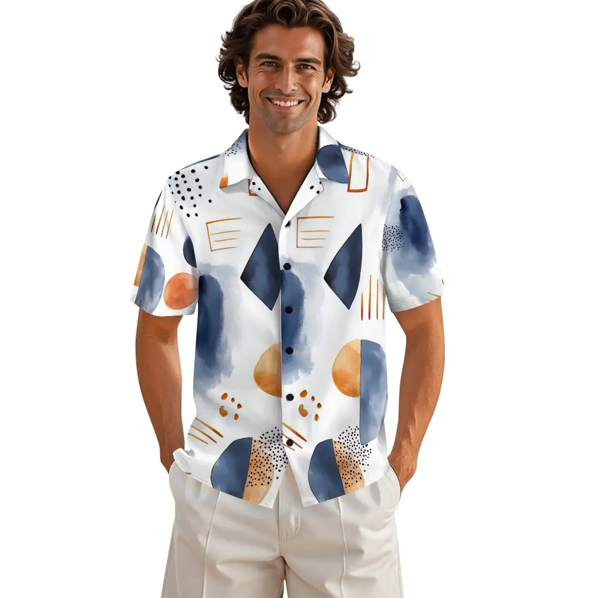 Custom image Men's 100% Cotton Short-Sleeve Button-Down Shirt Floral Pattern Smart Casual Chinese Style Mandarin Collar for Spring Summer H589a917916e64d6b8e0de5aee547462bL