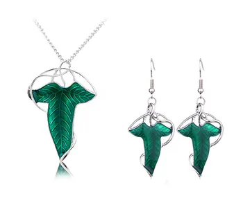 American Movie -The Lord of the Rings - The Fairy Queen's Green casting Leave Necklace & Earring Set