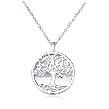 Hot selling trendy 925 sterling silver rhodium plated shell tree of life pendant necklace