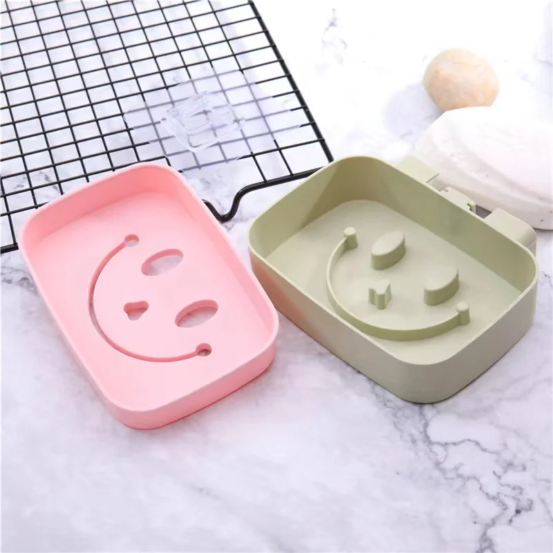 Wholesale Smile Style Shower Room Soap Dish Double Layter Wall Mounted Bathroom Drain Soap Holder Plastic Acceptable 1~3 Days
