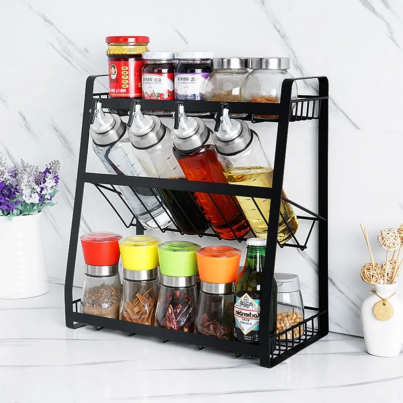 Home Kitchen 3 Layer Spices Organizer Racks Steel Storage Shelf Seasoning Storage Holders  Racks