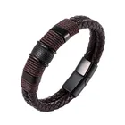Bracelet 2021 Handmade Men's Braided Genuine Leather Bracelet With Stainless Steel Clasp And Charms For Man