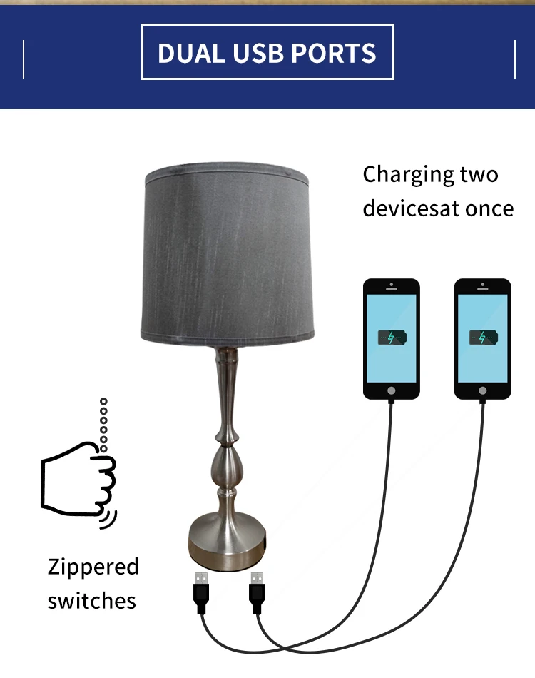 Simple style hotel bedroom light grey linen table lamp