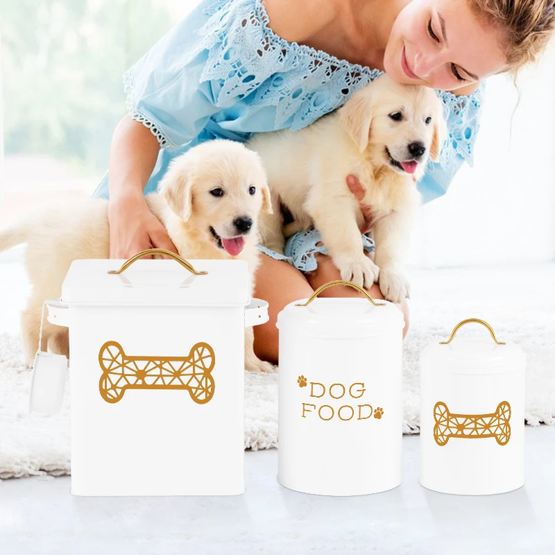 Factory Direct Sale Set of Three Food Storage Tin Dog Treat Jar with Lid for Pet
