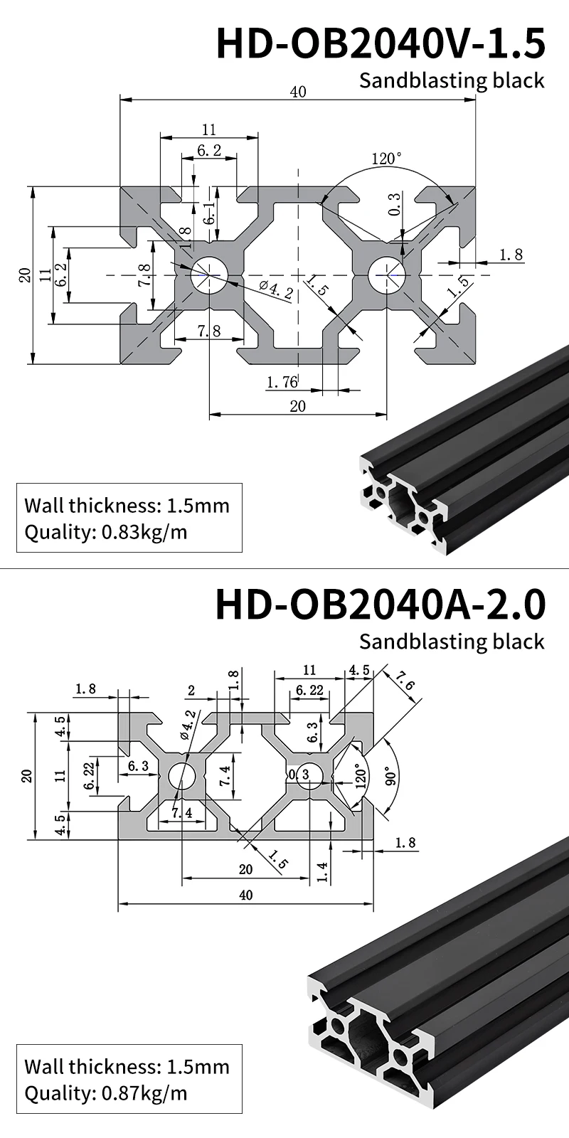2040V Slot Black Extruded Aluminum Profile 2040V Slot V Slot Aluminum Printer Black Oxidation groove Track supplier