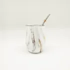 Gift Gourd 12 Oz Marble Tumbler Cup Stainless Steel Insulated Tumbler Wine Gift Set Yerba Mate Gourd Tea Cup/