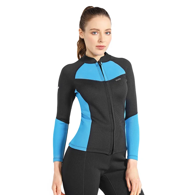 New 1.5mm Sun Protection Dive Swimsuit Women Long Sleeve Diving Surfing Wesuits Split Top Jacket