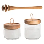 Glass Jar Clear Borosilicate Glass Honey Jar Pot With Dipper And Dustproof Wood Lid