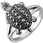Silver Ring Vintage Fashion 925 Sterling Silver Sea Turtle Tortoise Finger Ring For Women With Rhinestone