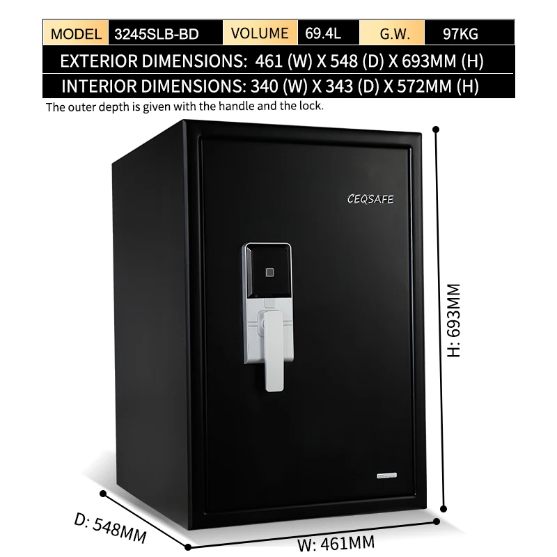 CEQSAFE Digital Fireproof Electronic Safe Box Fingerprint Access Steel Coffre Fort for Jewelry Money Home Office or Hotel factory