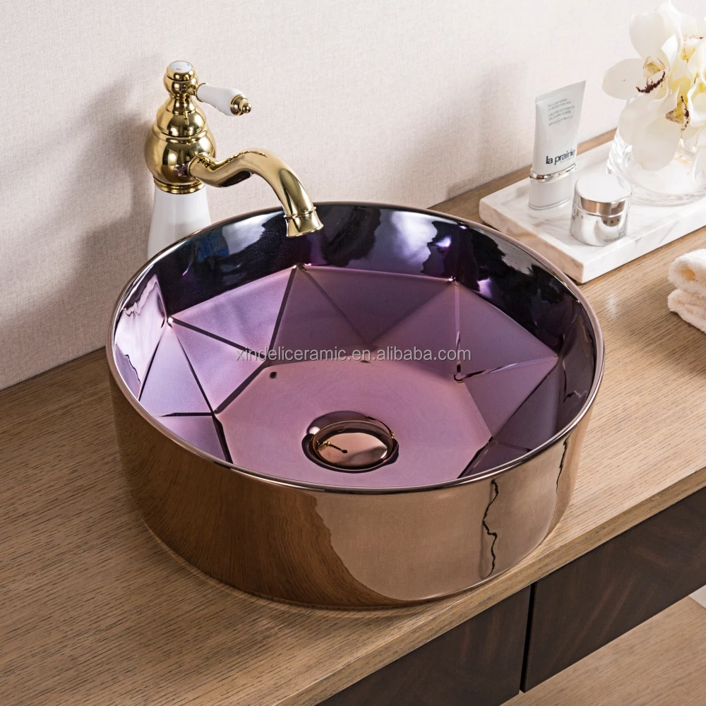 Cheap Price Art Gold Electroplated Hotel Ceramic Large Wash Basin